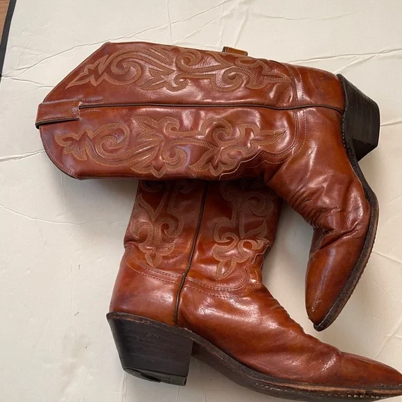 Justin Style Cowgirl Leather Boots - Picture 6 of 7
